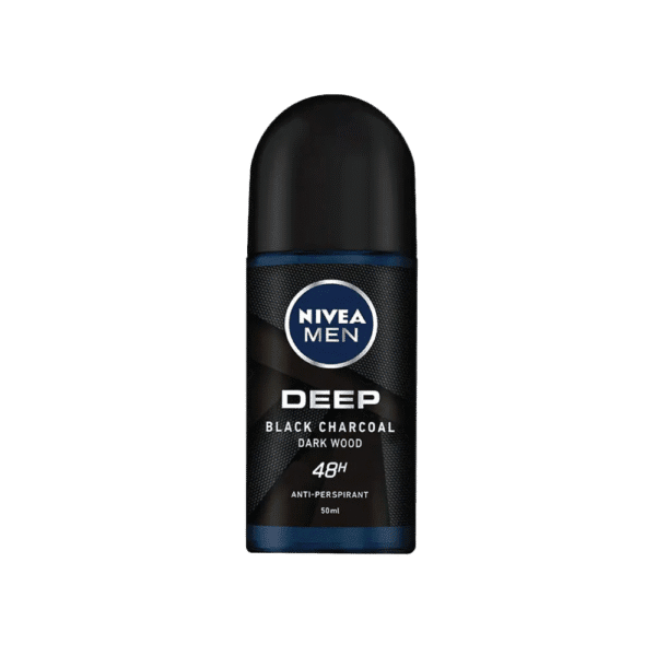 NIVEA Men Deep Black Charcoal Dark Wood Roll-On 50ml – 48h Anti-Perspirant with No Residue