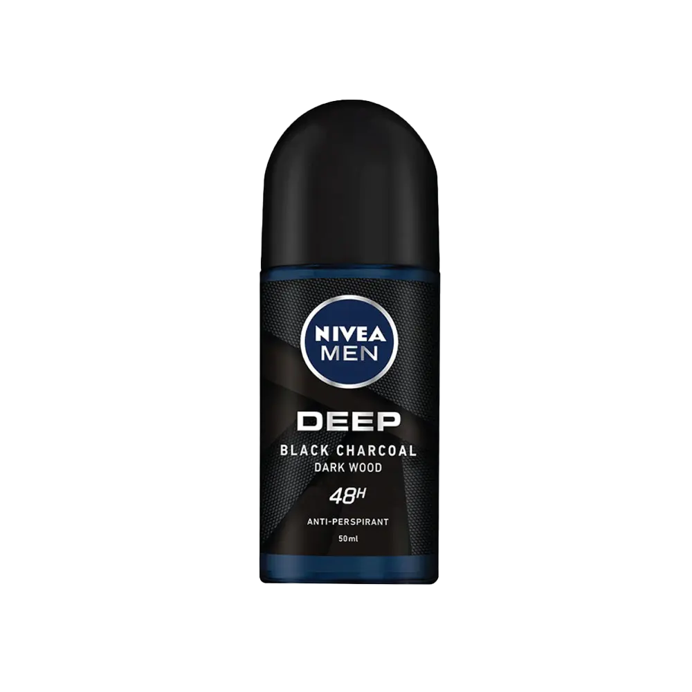 NIVEA Men Deep Black Charcoal Dark Wood Roll-On 50ml – 48h Anti-Perspirant with No Residue