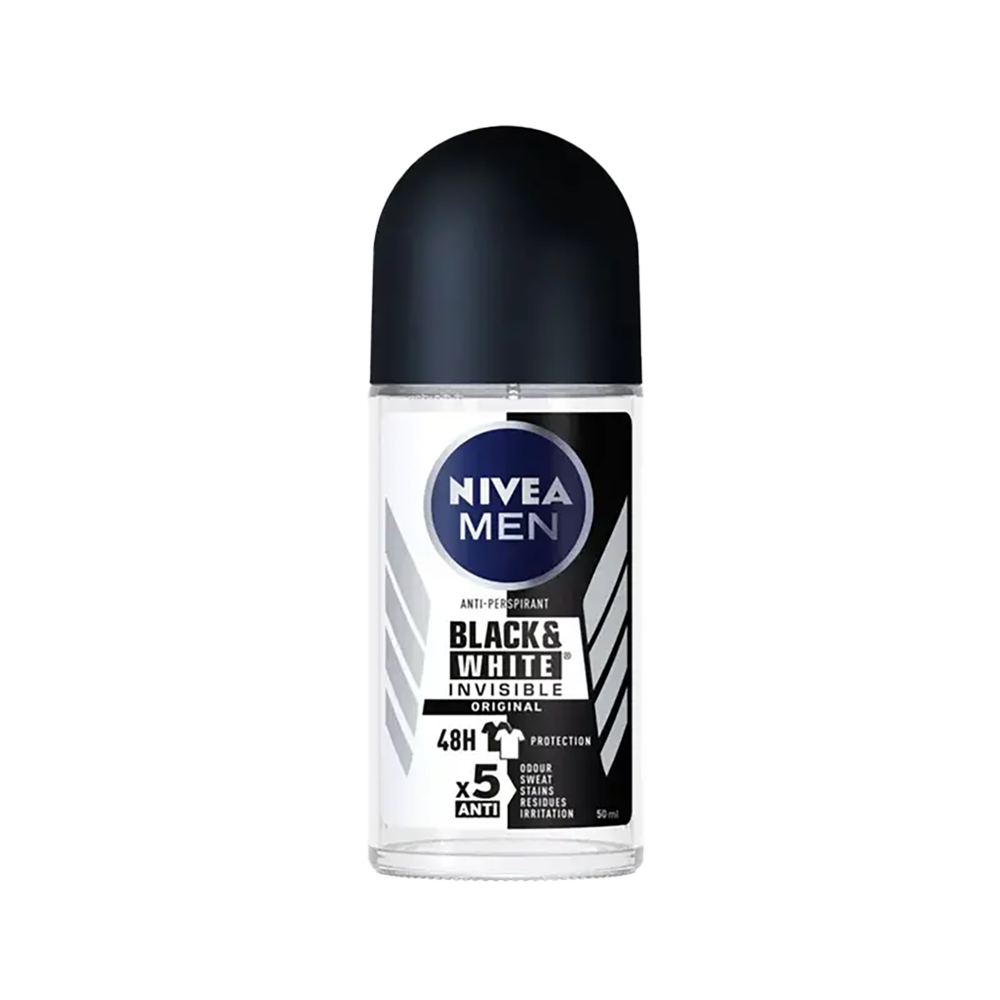 NIVEA Men Invisible Black & White Roll-On Deodorant 50ml – Anti-Stain & 48H Protection