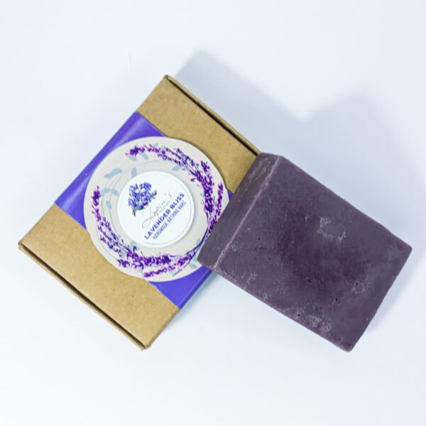 Lavender Bliss Handmade Organic Bathing Bar with lavender flowers.